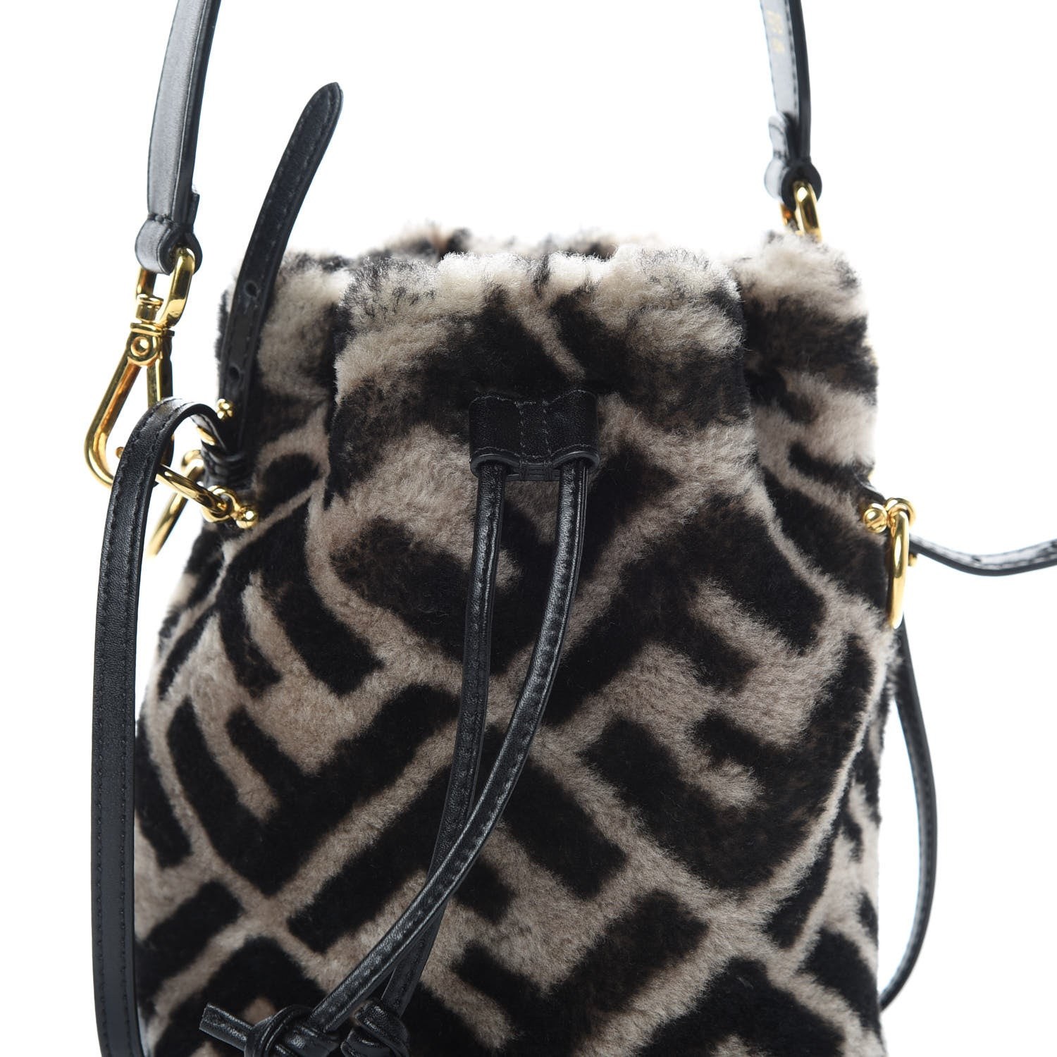 Fendi Shearling F is Fendi Macro FF 1974 Diagonal Mini Mon Tresor Bucket Bag Dove Black 8 of 13