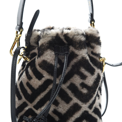 Fendi Shearling F is Fendi Macro FF 1974 Diagonal Mini Mon Tresor Bucket Bag Dove Black 8 of 13