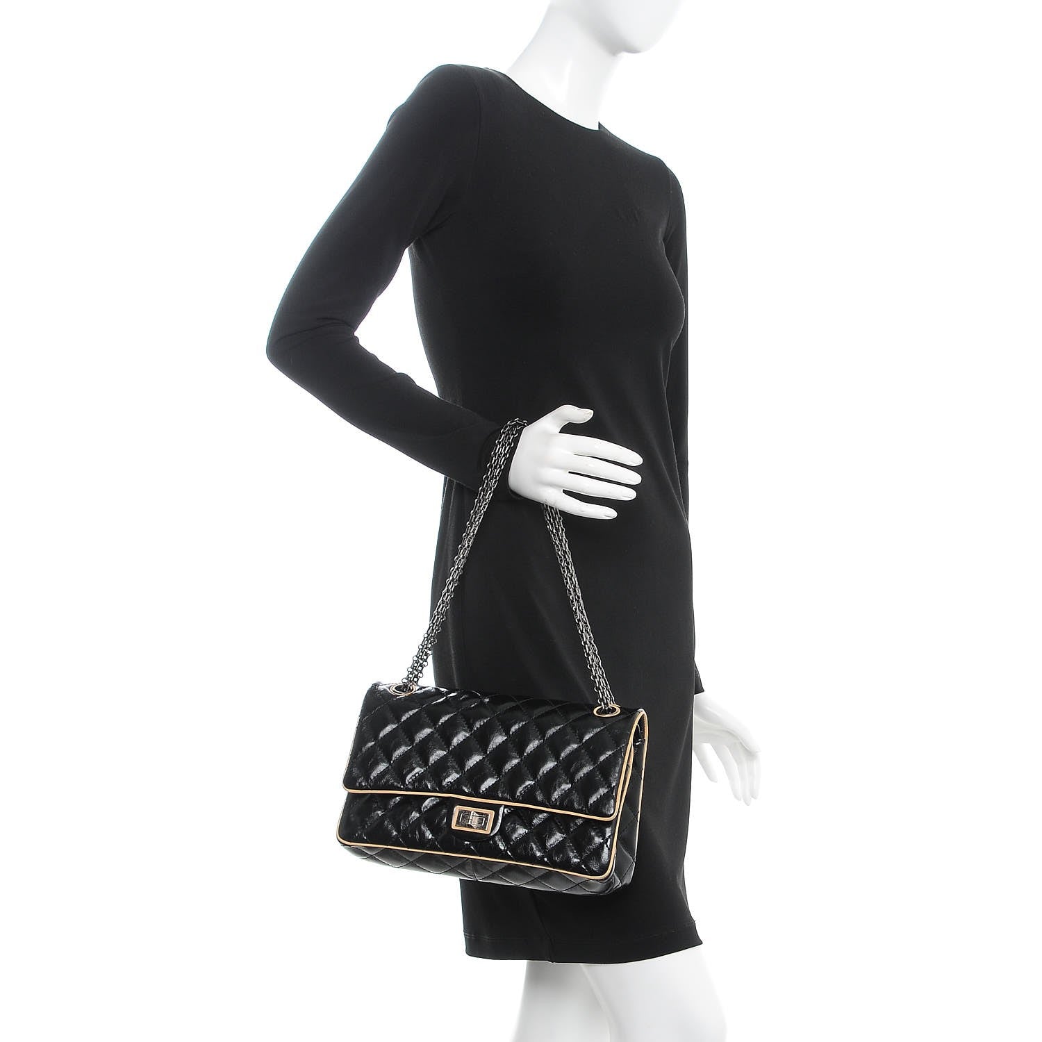 Chanel Glazed Calfskin Quilted 2.55 Reissue 226 Flap Black Beige 2 of 12