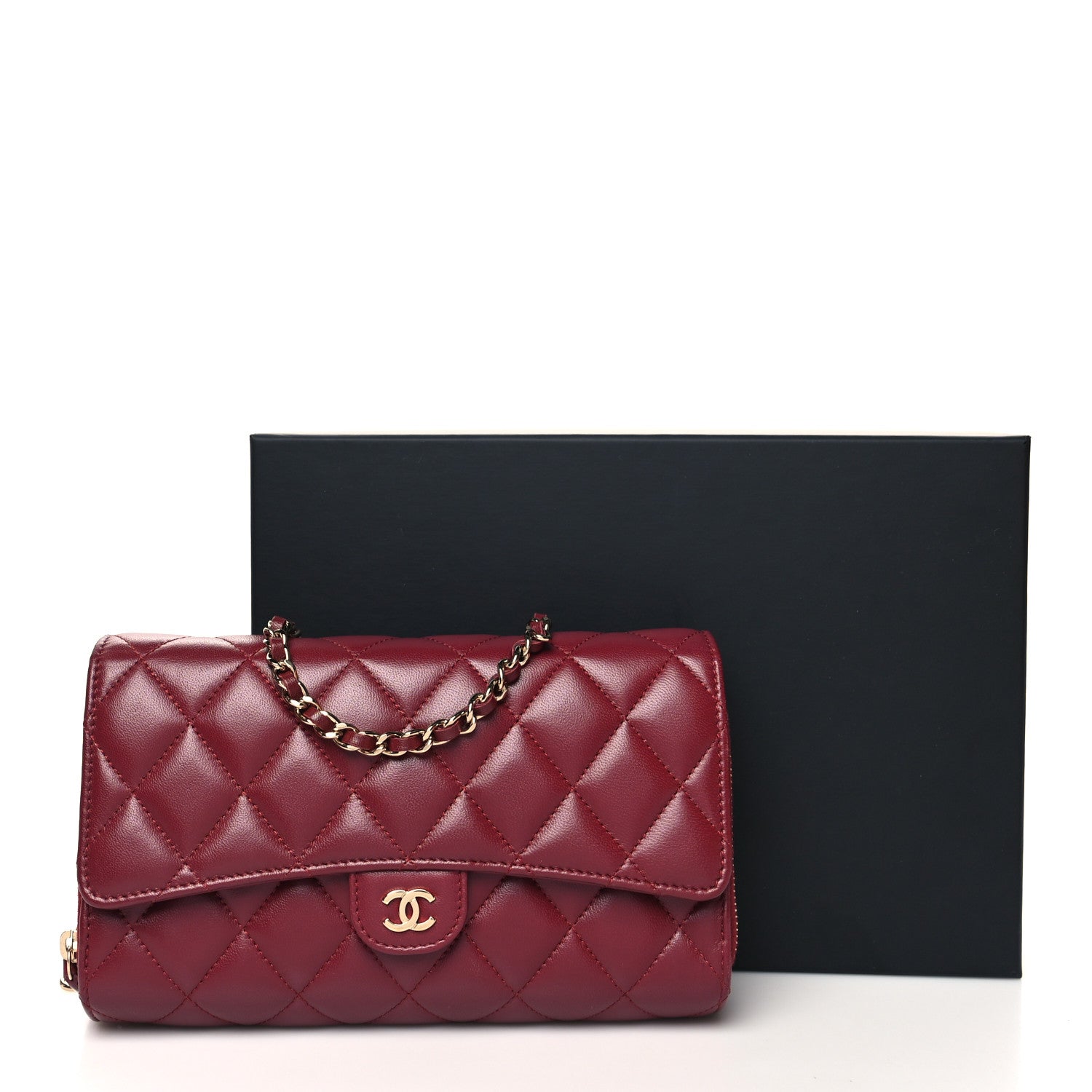 Chanel Lambskin Quilted Phone Holder Wallet on Removable Chain Burgundy 18 of 18