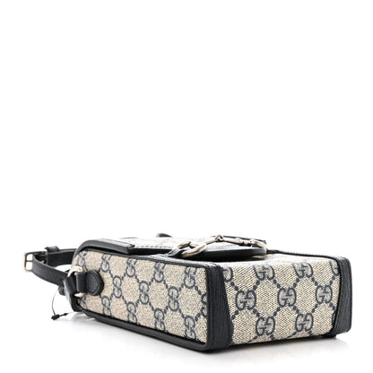 Gucci GG Supreme Monogram Textured Dollar Calfskin Mini Horsebit 1955 Crossbody Bag Beige Blue 4 of 10