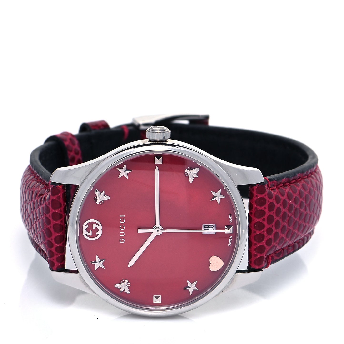 Stainless Steel Lizard Red Mother of Pearl 36mm G-Timeless Charm Quartz Watch
