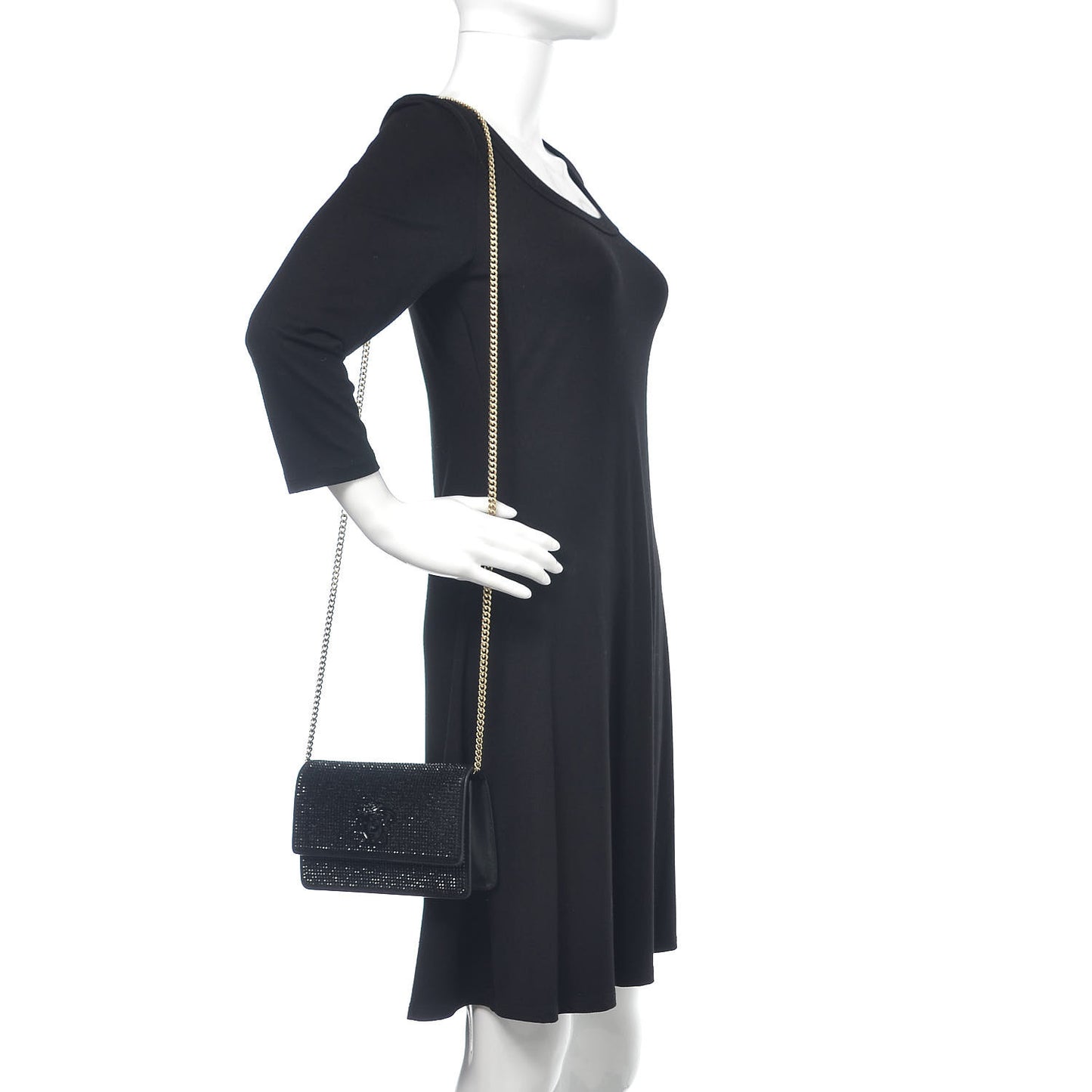 Calfskin Palazzo Crystal Chain Evening Bag Black