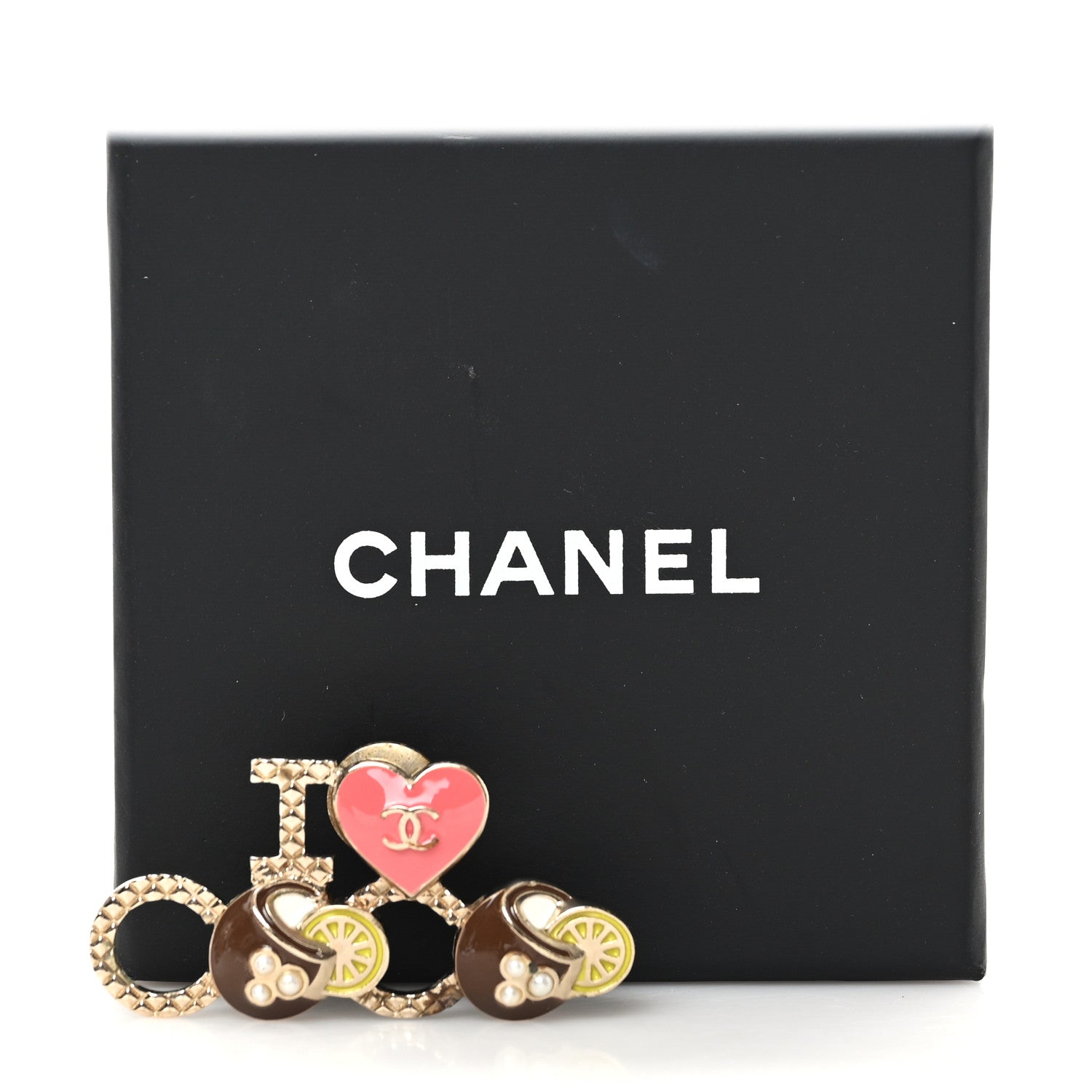 Chanel Metal Resin Pearl I Love Coco Brooch Gold Brown Pink 4 of 4