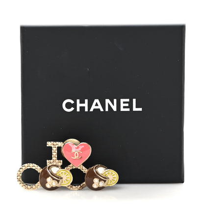 Chanel Metal Resin Pearl I Love Coco Brooch Gold Brown Pink 4 of 4