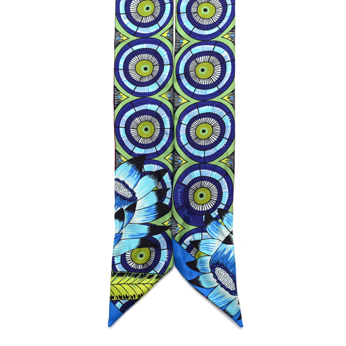 Hermes Silk The Savana Dance Twilly Rose Indien Indigo Vert 2 of 5