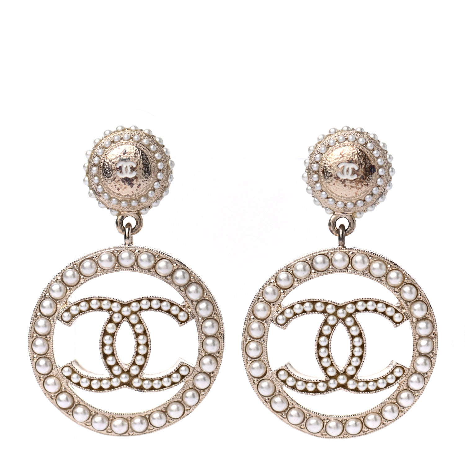 Chanel Pearl CC Drop Earrings Light Gold 1 of 4