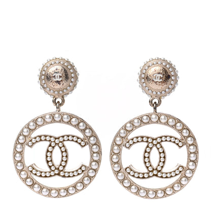 Chanel Pearl CC Drop Earrings Light Gold 1 of 4