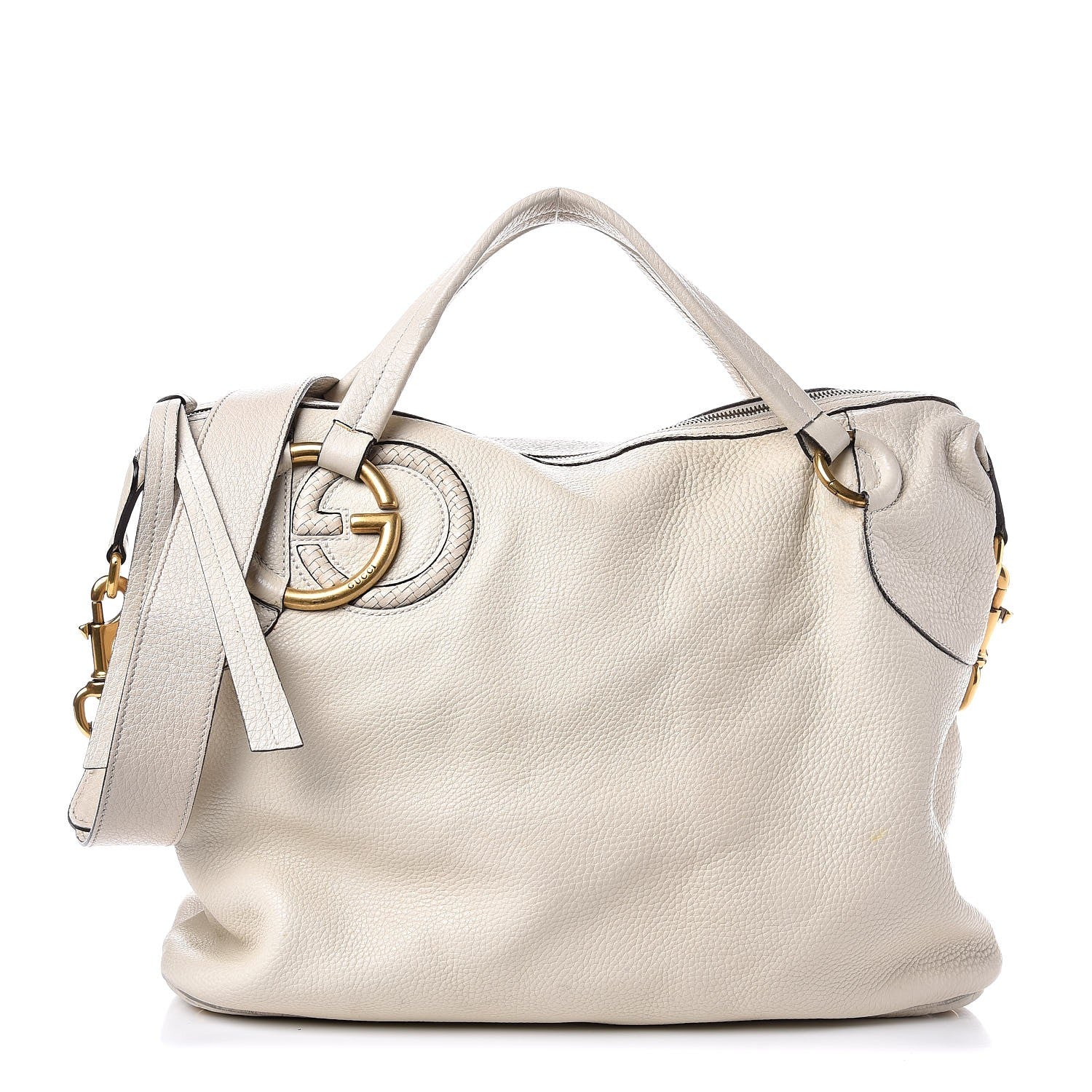 Gucci Pebbled Calfskin Twill Medium Top Handle Satchel White 1 of 19