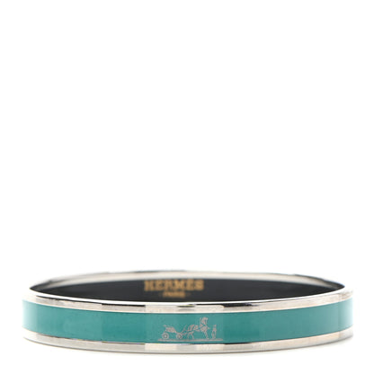 Hermes Enamel Printed Narrow Caleche Bracelet 70 Malachite 1 of 6