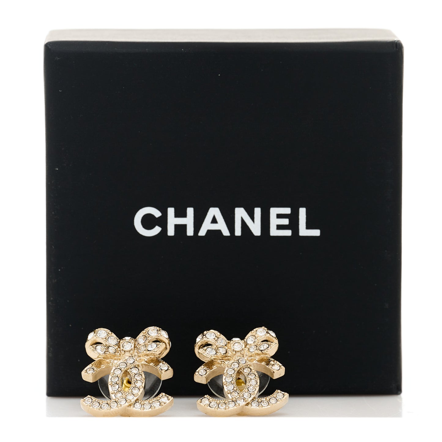 Crystal CC Bow Dangle Earrings Gold