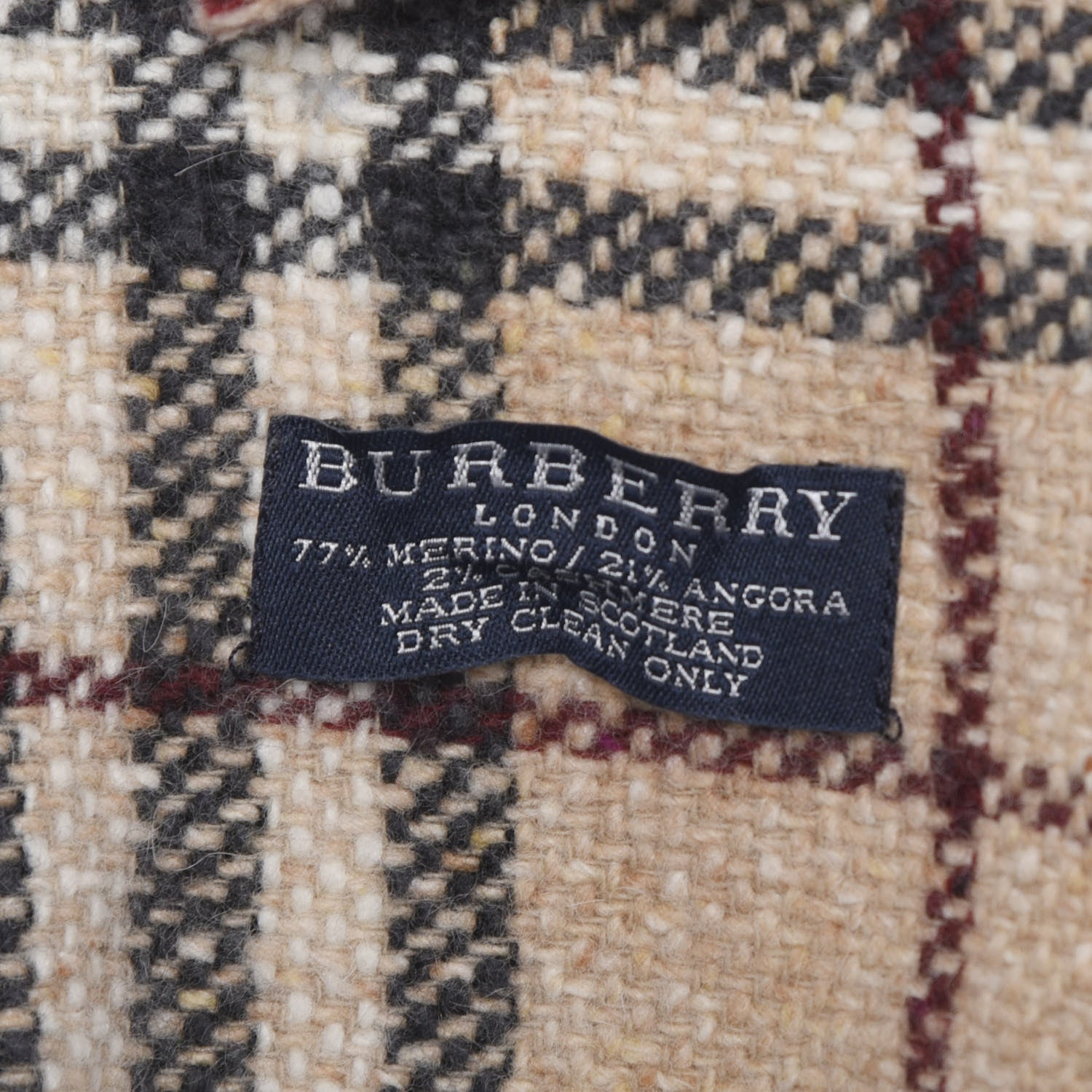 Burberry Wool Angora Cashmere Check Fringe Scarf Camel 3 of 3