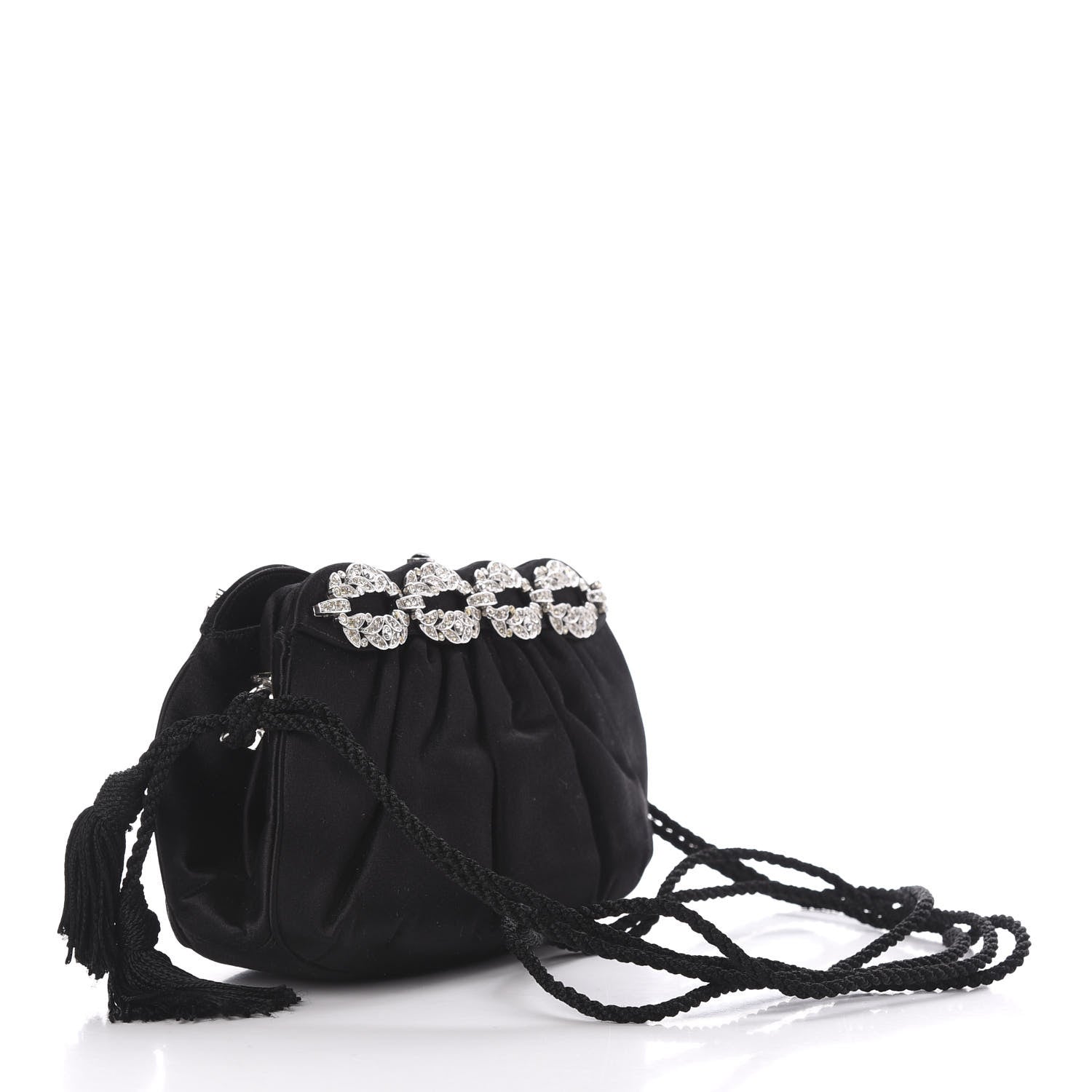 Judith Leiber Crystal Satin Pleated Clutch Black 3 of 9