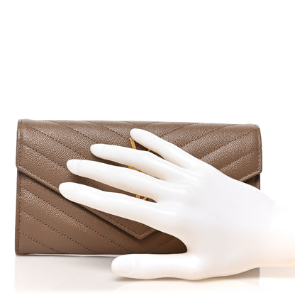 Saint Laurent Grain De Poudre Matelasse Chevron Monogram Flap Wallet Taupe 2 of 6