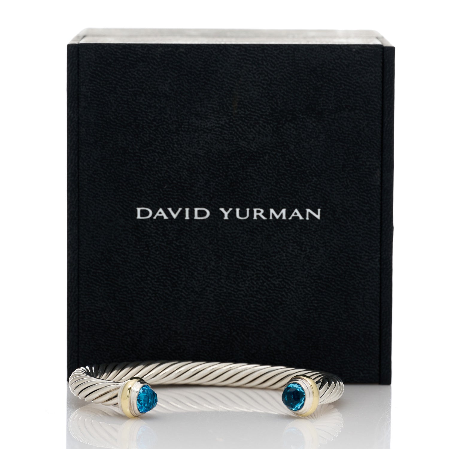 David Yurman Sterling Silver 14K Yellow Gold Blue Topaz 7mm Cable Classics Bracelet 4 of 4