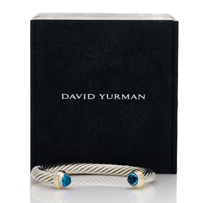 David Yurman Sterling Silver 14K Yellow Gold Blue Topaz 7mm Cable Classics Bracelet 4 of 4