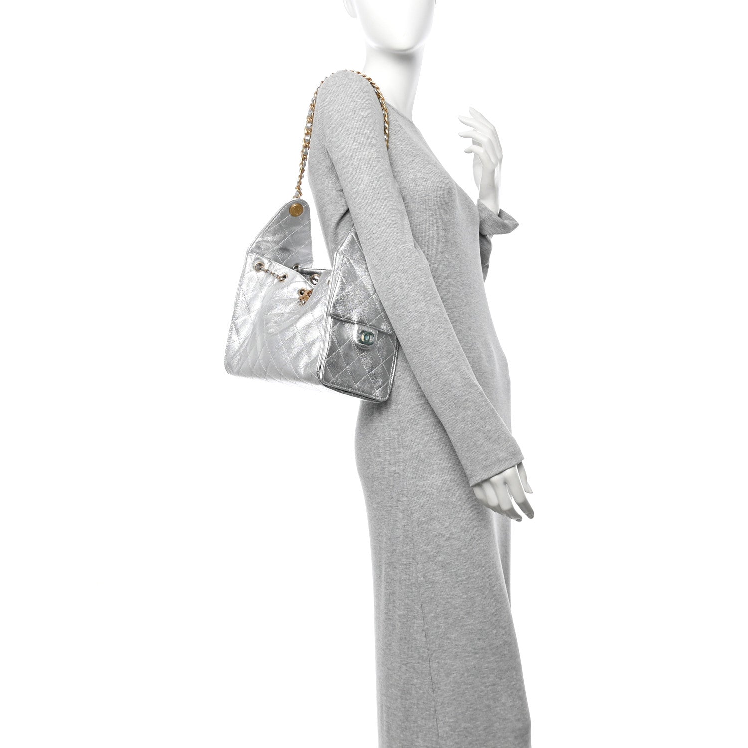 Chanel Metallic Caviar Quilted Small Chanel 25 Handbag Silver 2 of 10