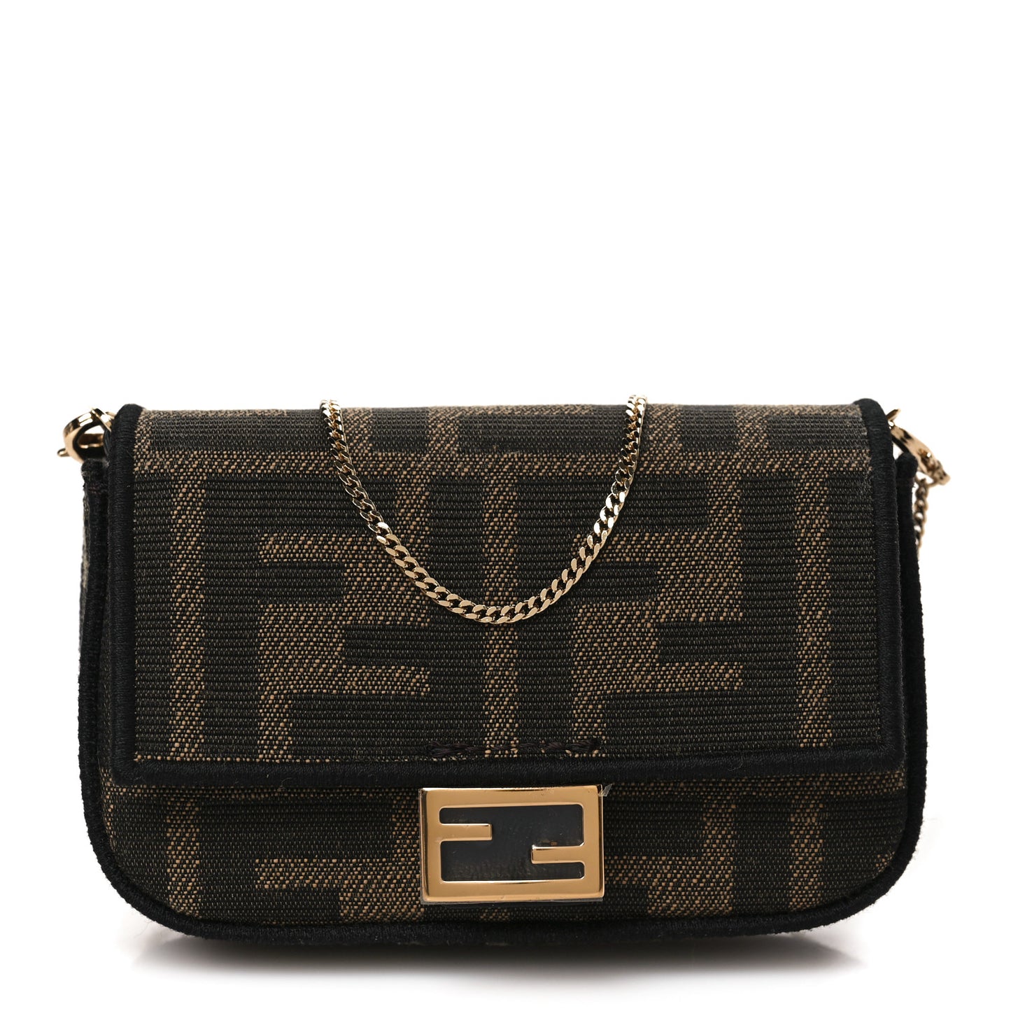 Fabric Jacquard FF 1974 Nano Baguette Charm Tobacco Moro Black