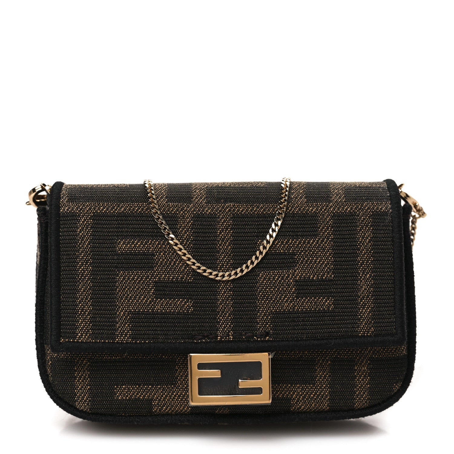 Fendi Fabric Jacquard FF 1974 Nano Baguette Charm Tobacco Moro Black 1 of 8
