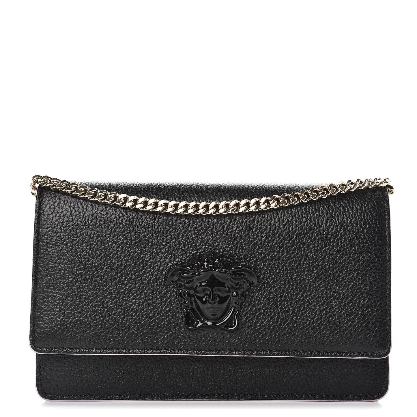 Grained Calfskin Palazzo Chain Evening Bag Black Pink