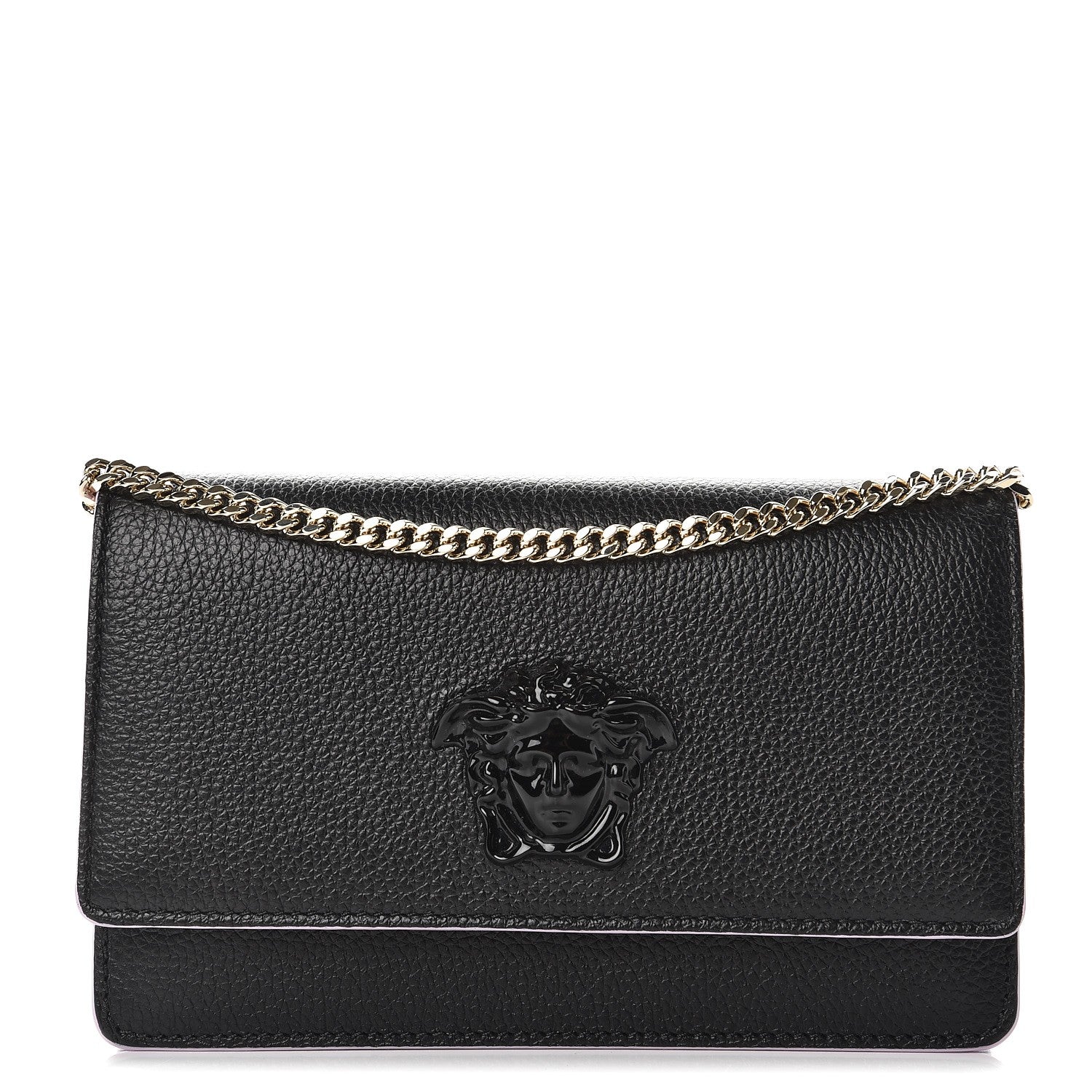 Versace Grained Calfskin Palazzo Chain Evening Bag Black Pink 1 of 6