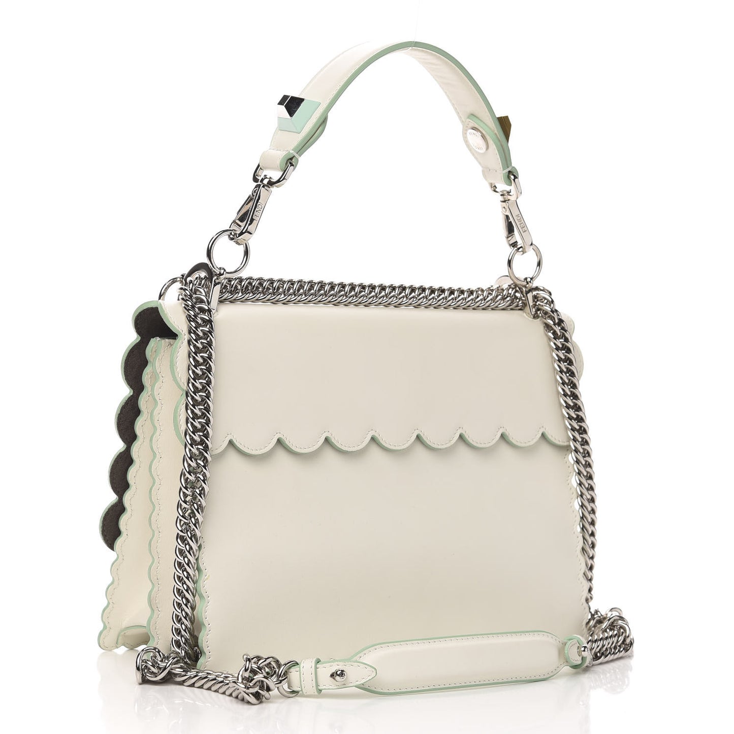 Vitello Baltico Scalloped Studded Kan I Shoulder Bag Bianco