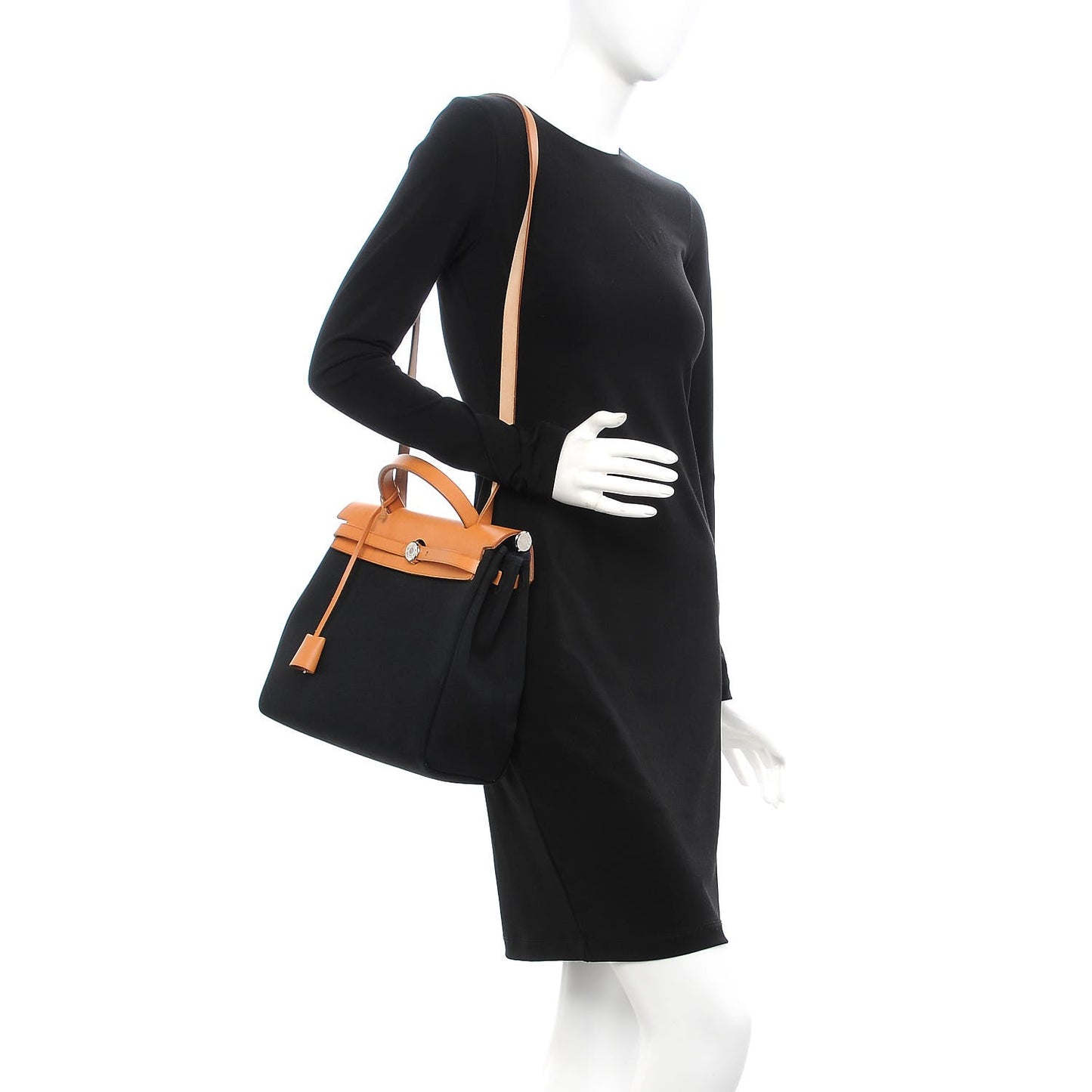 Toile Vache Calfskin Herbag 30 PM Black Natural