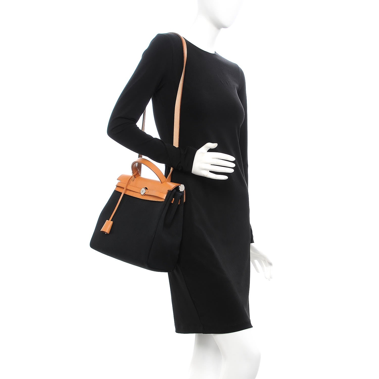 Hermes Toile Vache Calfskin Herbag 30 PM Black Natural 2 of 14