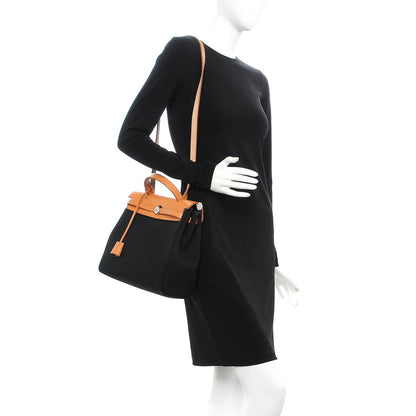 Hermes Toile Vache Calfskin Herbag 30 PM Black Natural 2 of 14