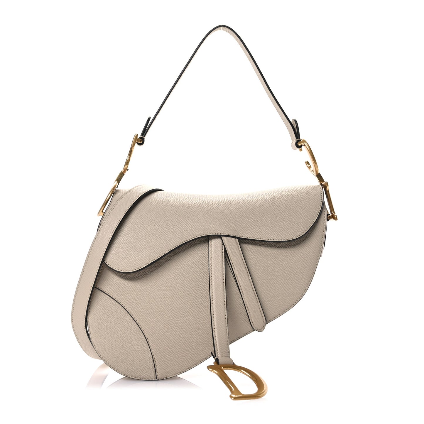 Grained Calfskin Saddle Bag With Strap Warm Taupe