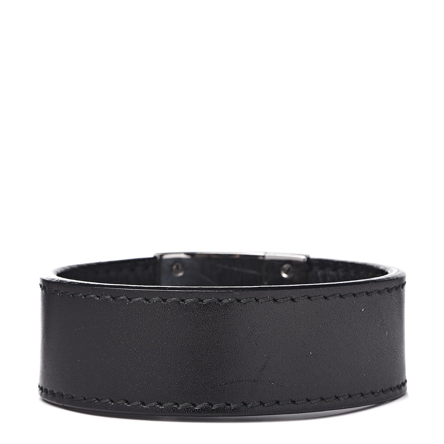 Sterling Silver Calfskin Interlocking G Bracelet Black
