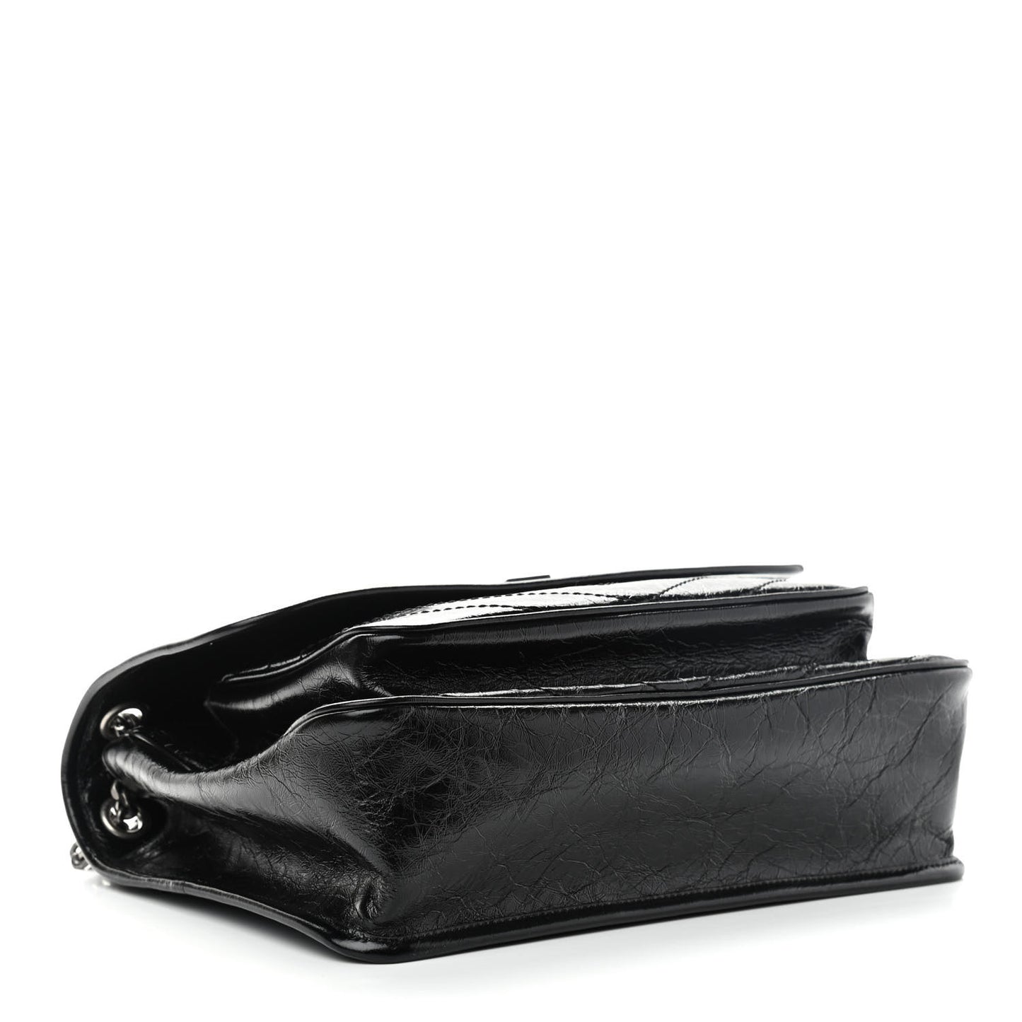 Crinkled Calfskin Matelasse Monogram Large Niki Chain Satchel Black