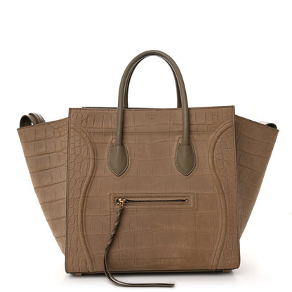 Celine Crocodile Embossed Nubuck Medium Phantom Luggage Beige 1 of 12