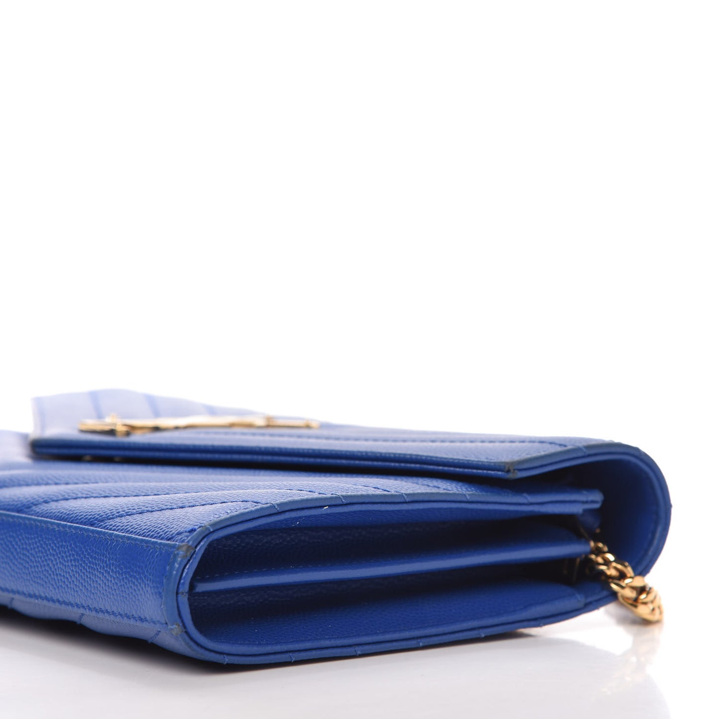 Grain De Poudre Matelasse Chevron Monogram Chain Wallet Blue Majorelle