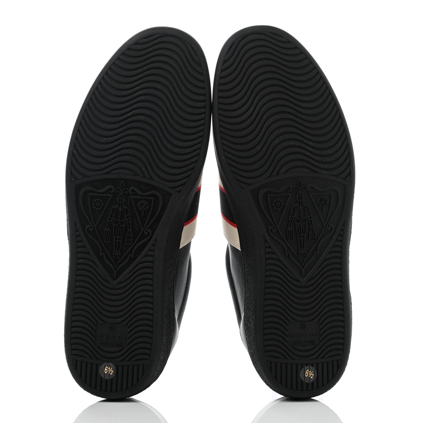 Calfskin Stripe Mens New Ace Sneakers 6.5 Black Ecru Red Flame