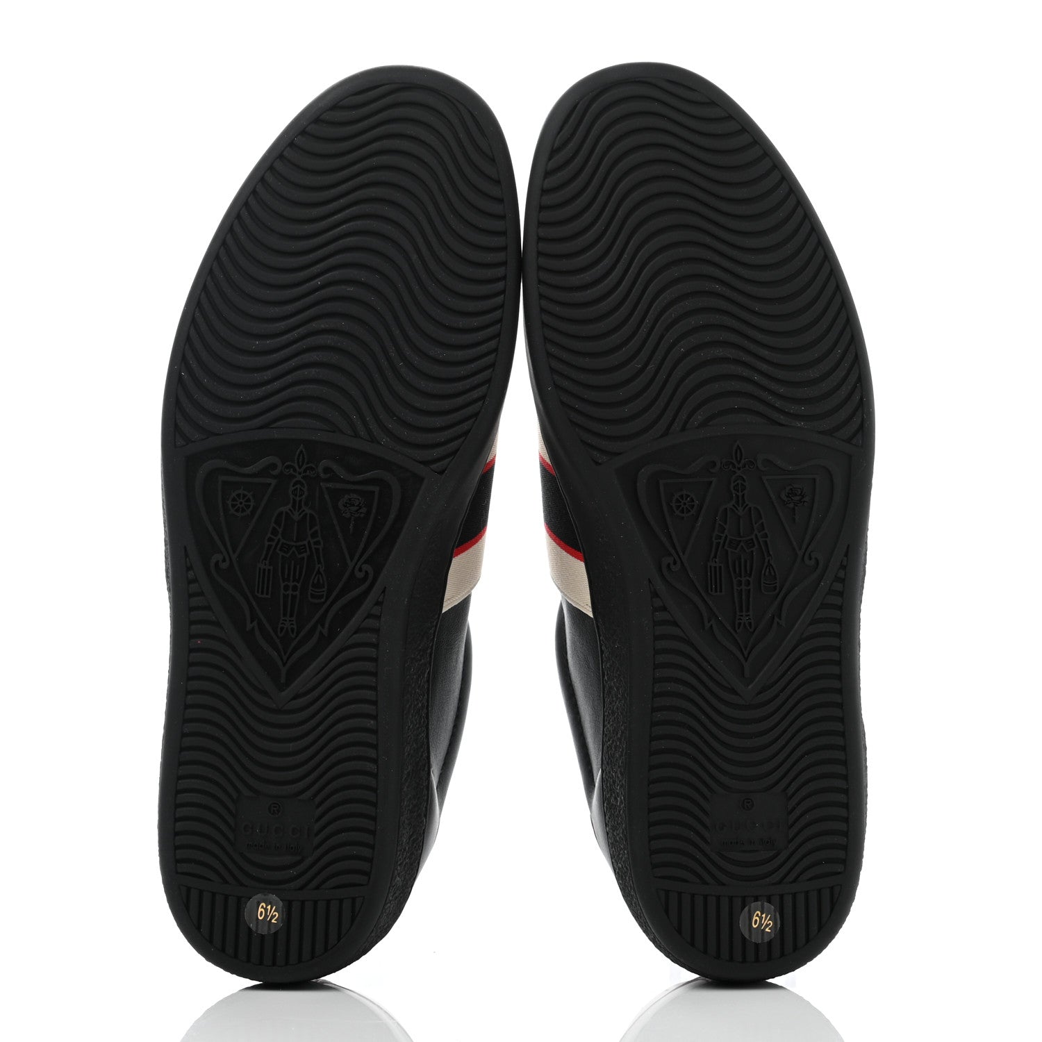 Gucci Calfskin Stripe Mens New Ace Sneakers 6.5 Black Ecru Red Flame 5 of 6