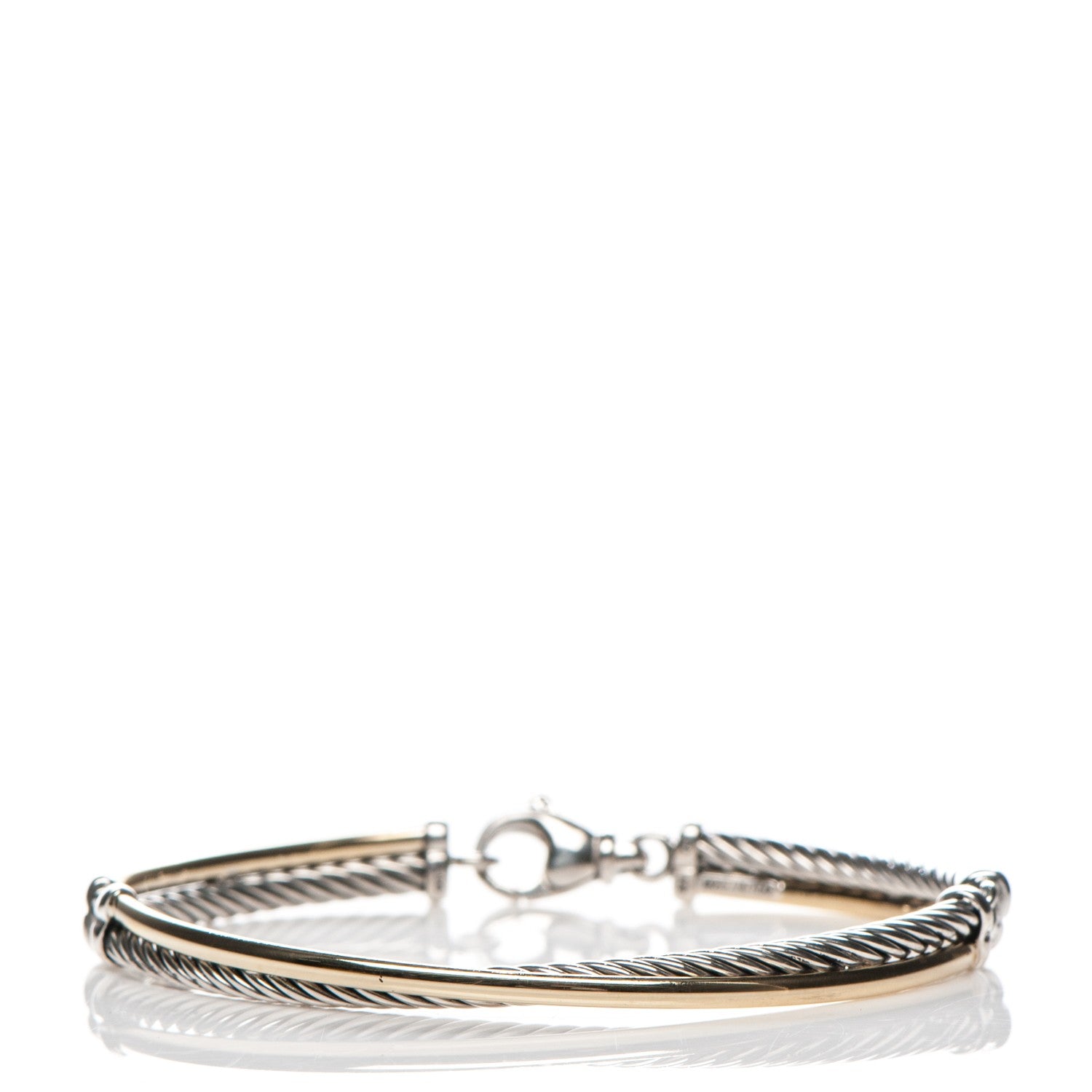 David Yurman Sterling Silver 18K Yellow Gold 3mm Crossover Bracelet 3 of 7