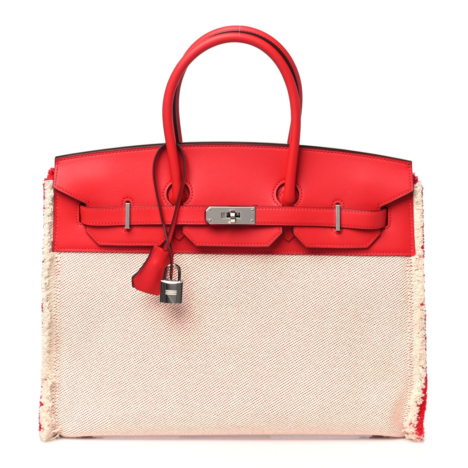 Hermes Swift Twill H Fray Fray Birkin 35 Rouge de Coeur Ecru 1 of 11