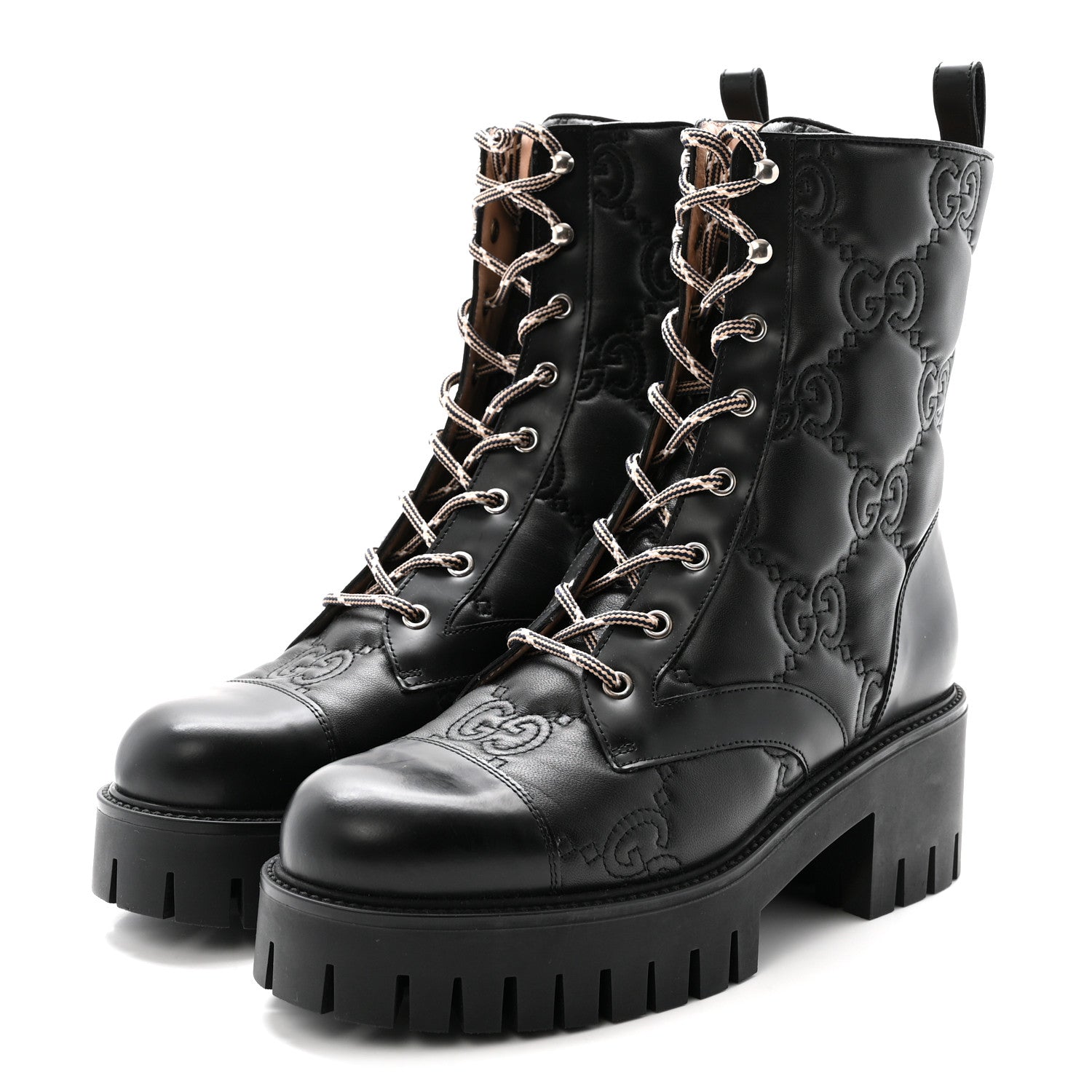 Gucci Cordovan Lux Nappa GG Matelasse Lace Up 60mm Combat Boots 40 Black 4 of 9