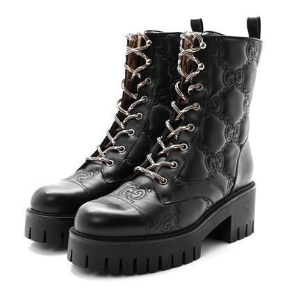 Gucci Cordovan Lux Nappa GG Matelasse Lace Up 60mm Combat Boots 40 Black 4 of 9