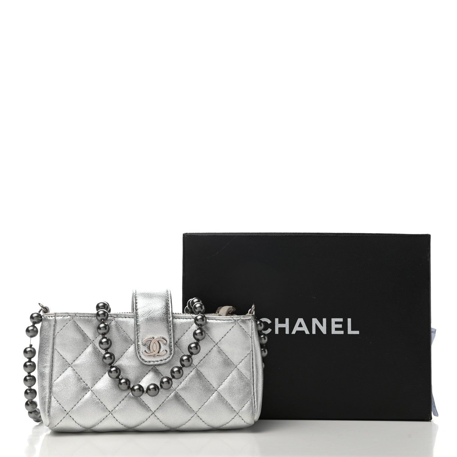Chanel Metallic Lambskin Quilted Pearl Chain Mini Love Symbols Bag Silver 10 of 10