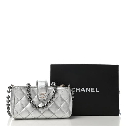 Chanel Metallic Lambskin Quilted Pearl Chain Mini Love Symbols Bag Silver 10 of 10