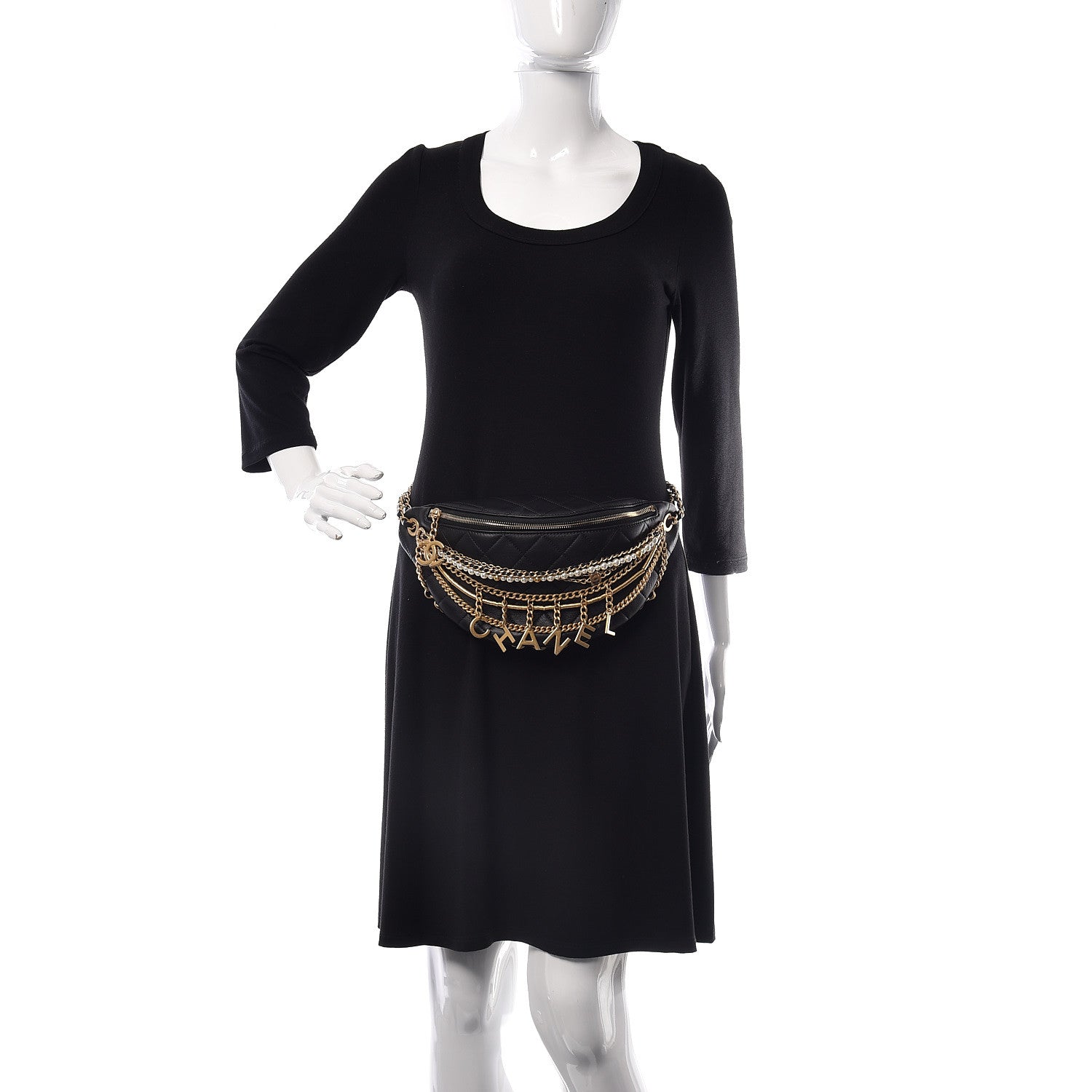 Chanel Lambskin Quilted All About Chains Waist Belt Bag Black 2 of 8