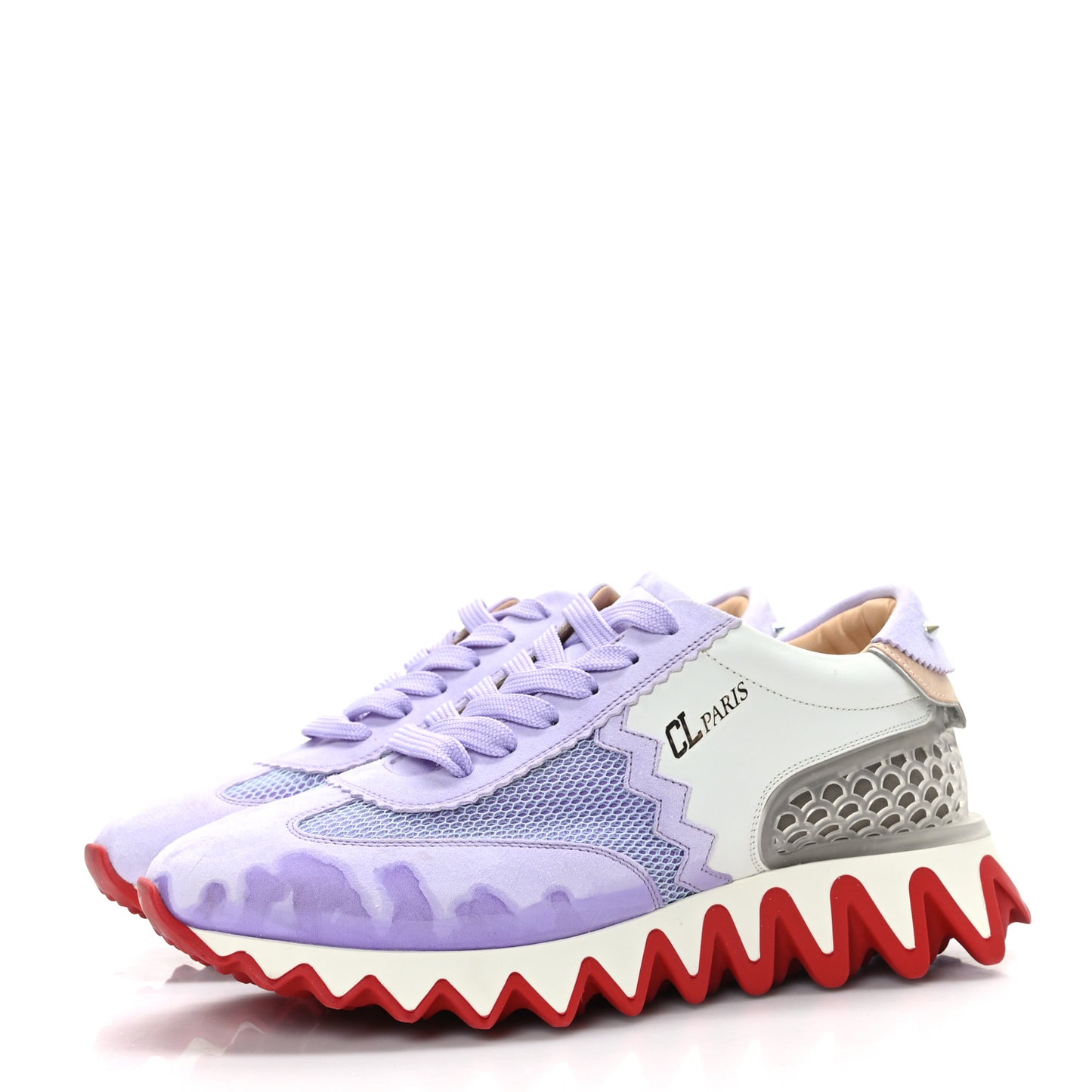 Suede Mesh Calfskin Neoprene Loubishark Sneakers 40 Lilac Smoke