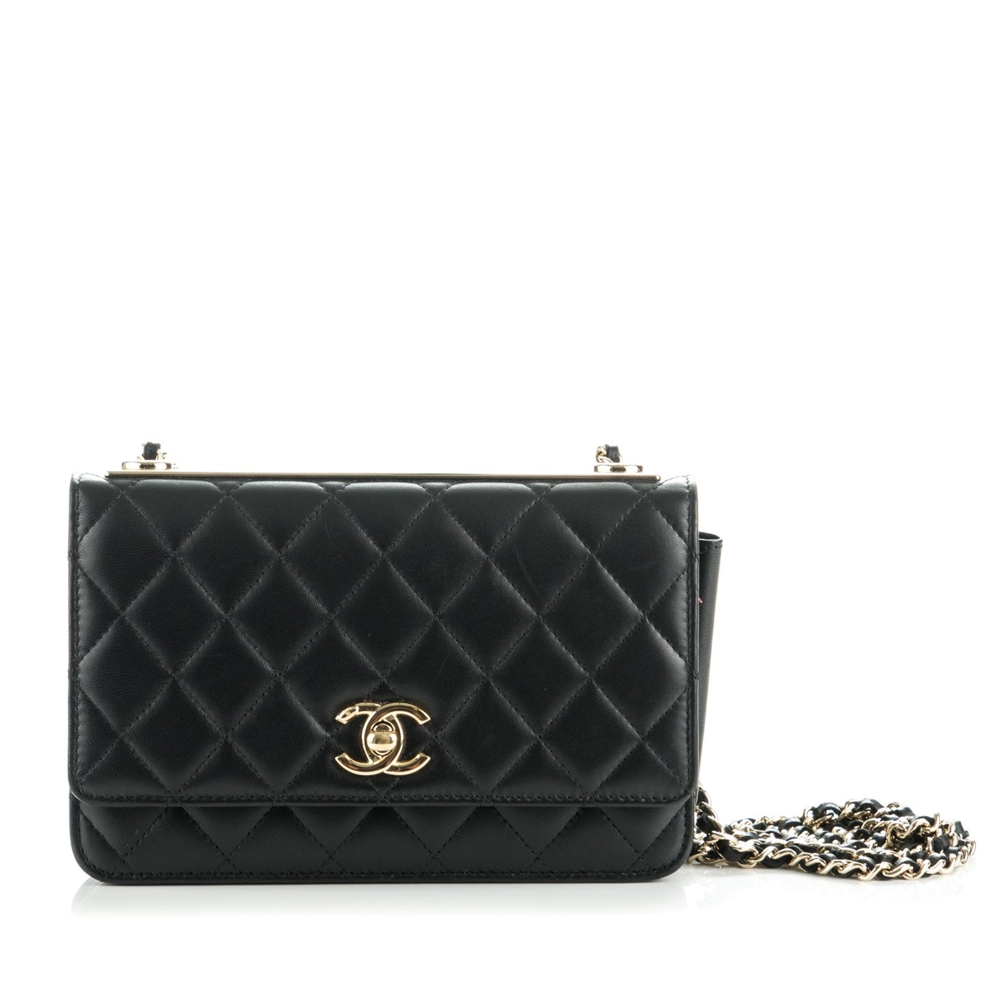 Lambskin Quilted Trendy CC Wallet On Chain WOC Black