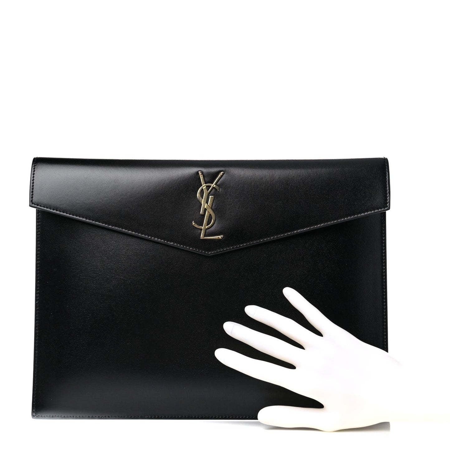Smooth Shiny Calfskin Monogram Uptown Baby Pouch Black