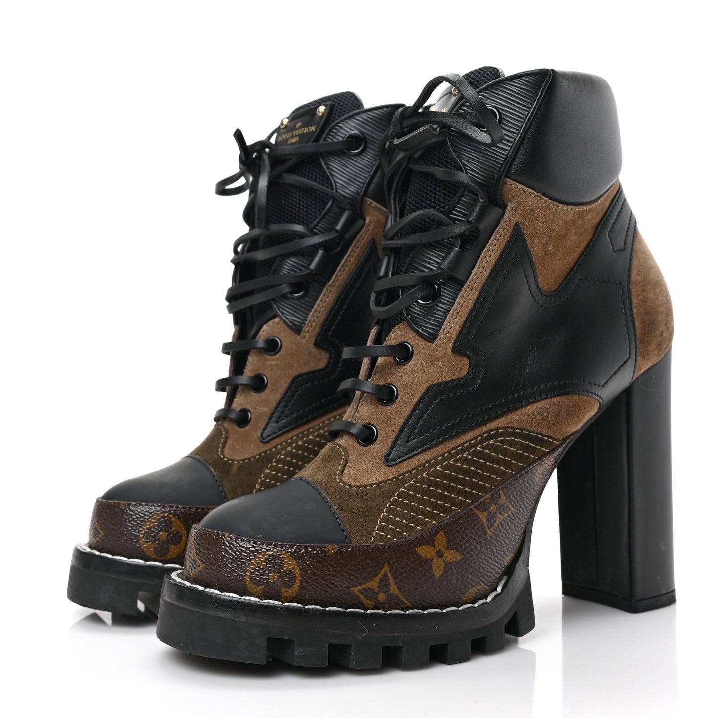 Suede Calfskin Monogram Star Trail Ankle Boots 40 Khaki