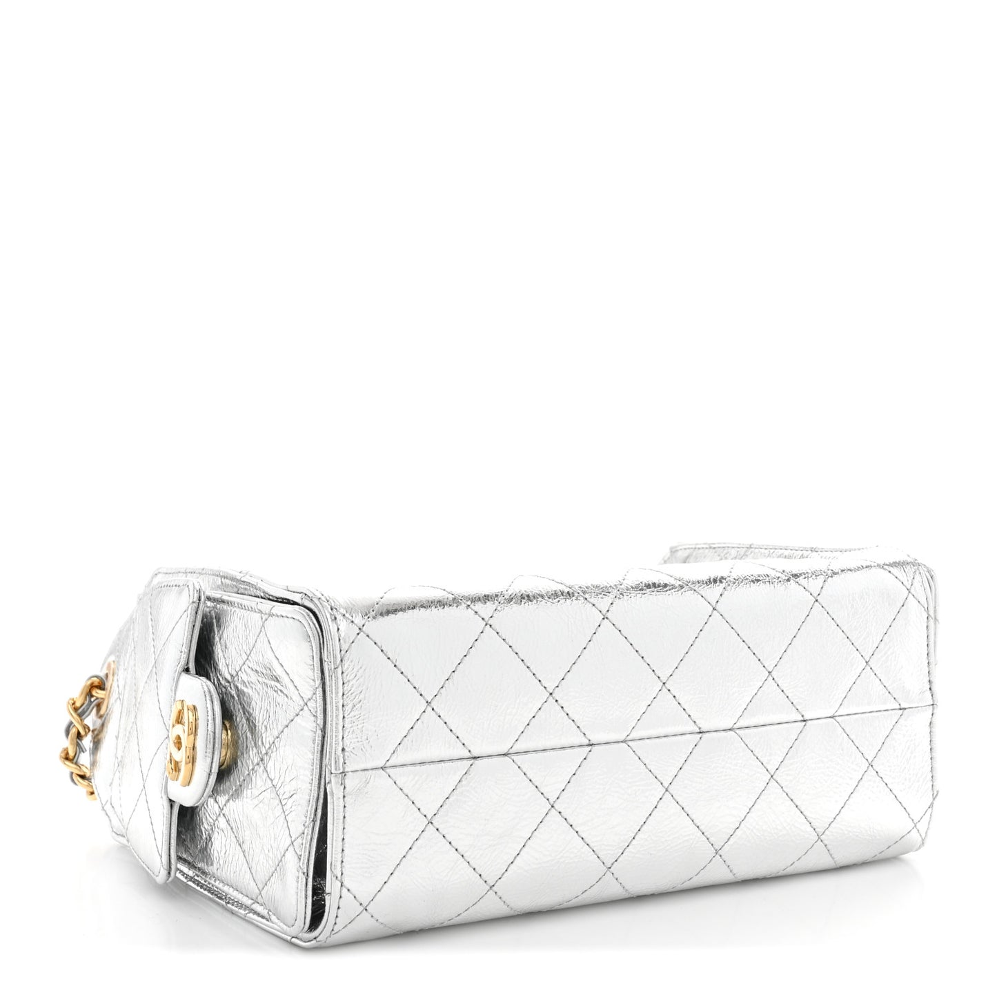 Metallic Aged Calfskin Quilted Mini Chanel 25 Handbag Silver