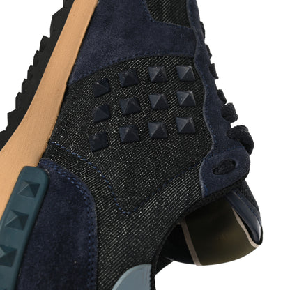Valentino Garavani Denim Calfskin Suede Womens Rockstud Sneakers 37 Deep Denim 9 of 10