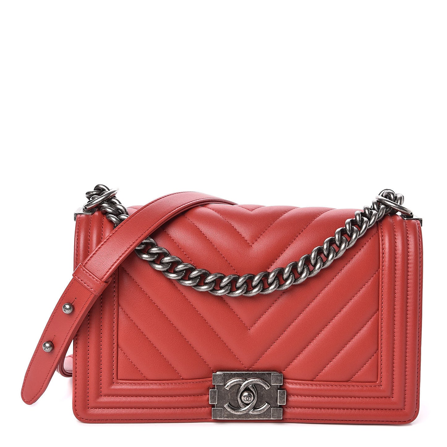 Calfskin Chevron Quilted Medium Boy Flap Red